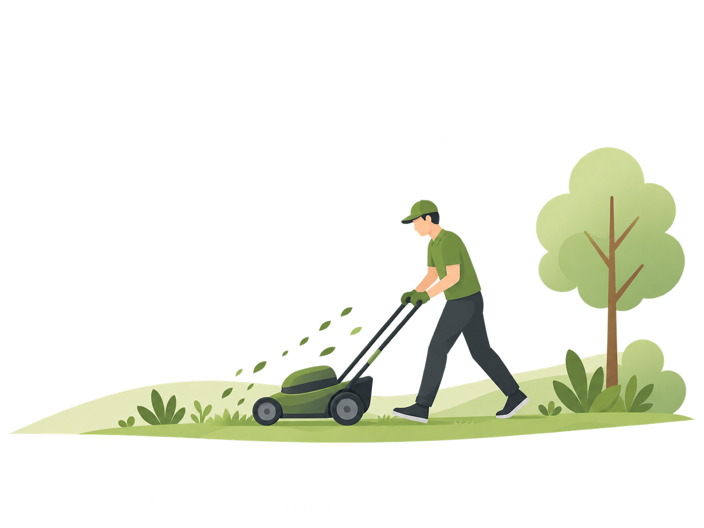 Landscaper mowing a lawn