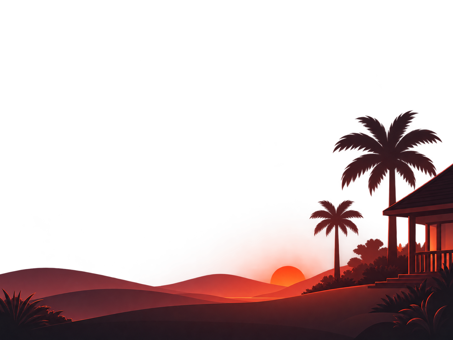 Stylized landscaping property at sunset